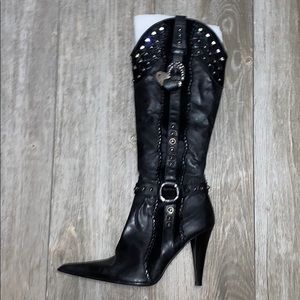 El Dante  Nina Marron Leather Black Pony High Heel Cowboy Boots